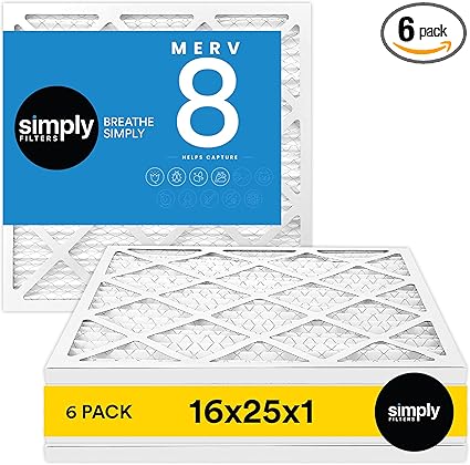 Simply 16x25x1 Air Filter MERV 8 6 Pack Home AC Furnace HVAC